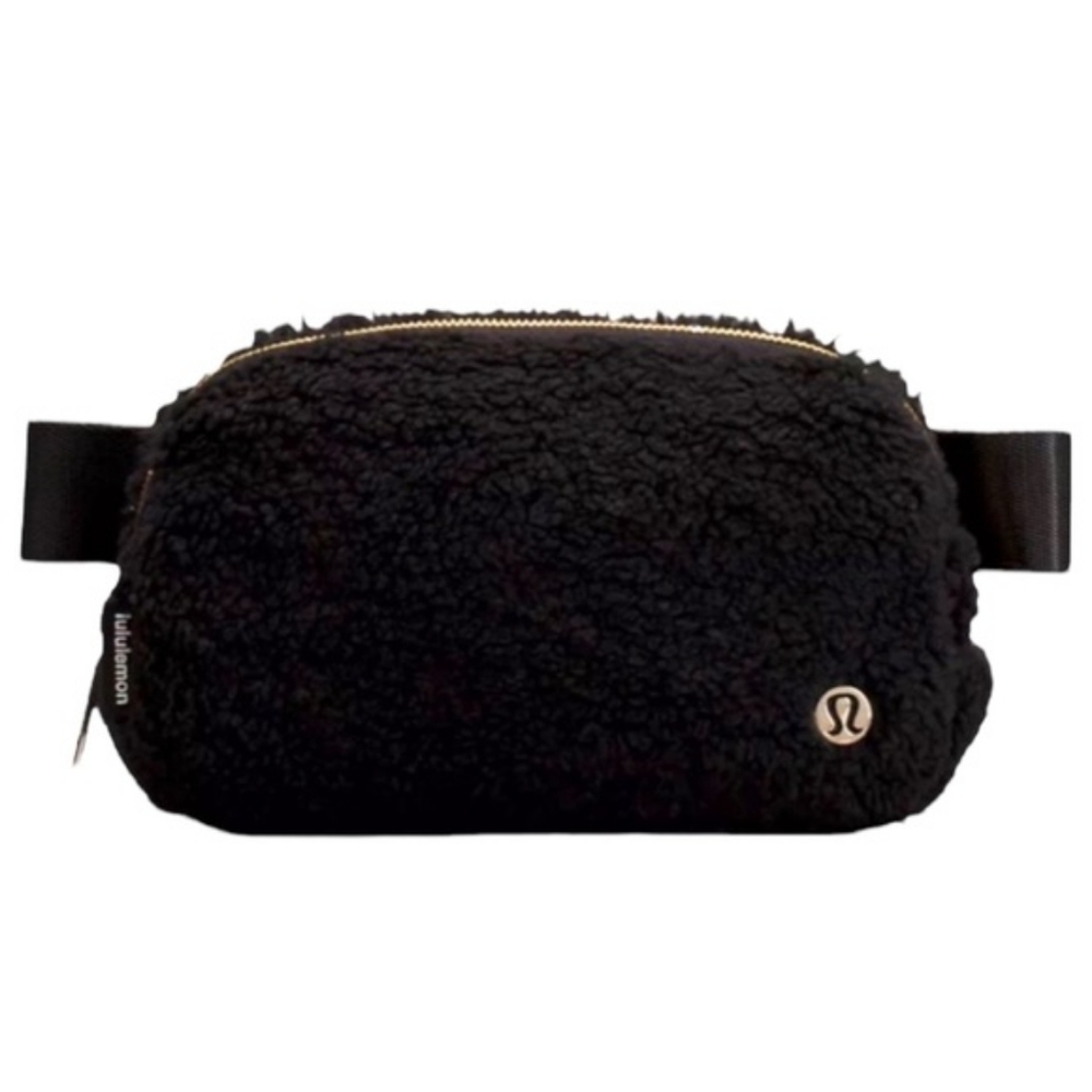 lululemon athletica Black Sherpa Crossbody Belt Bag with Gold Accent